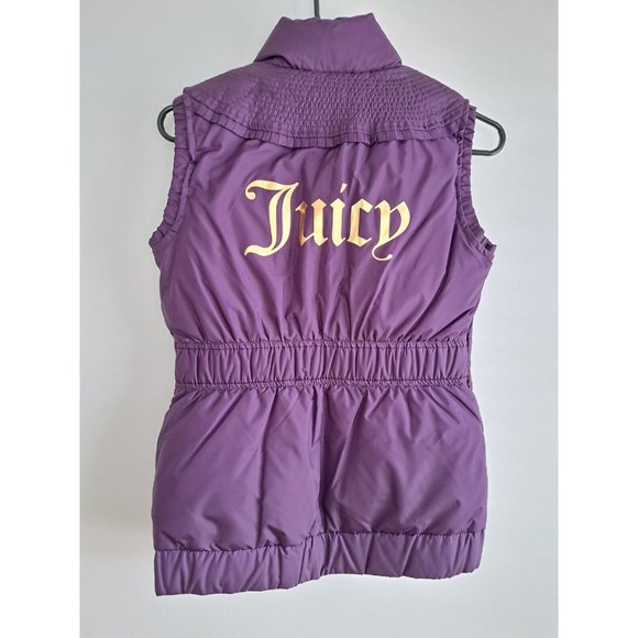 Juicy Couture PURPLE pleated fringy trim down feather zip pocket vest Sz 14 - Picture 2 of 7